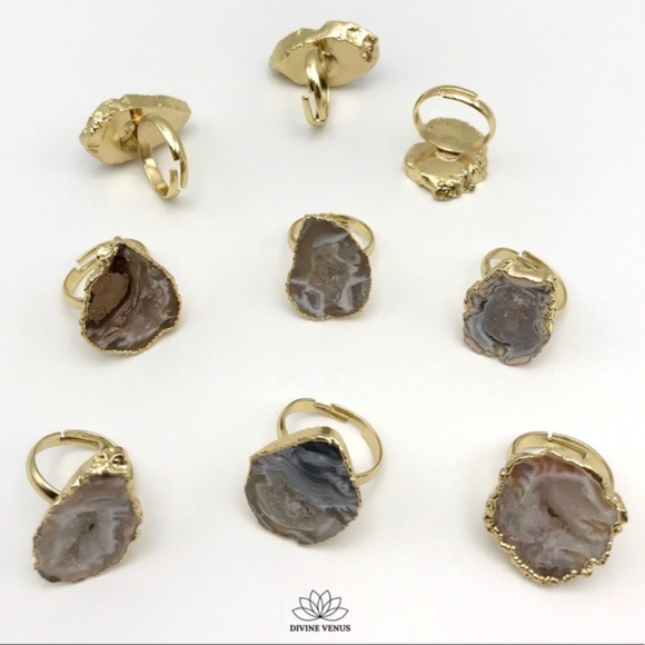 Druzy Agate Ring | Gold Plated Brass & Druzy Agate - Picture 5 of 8